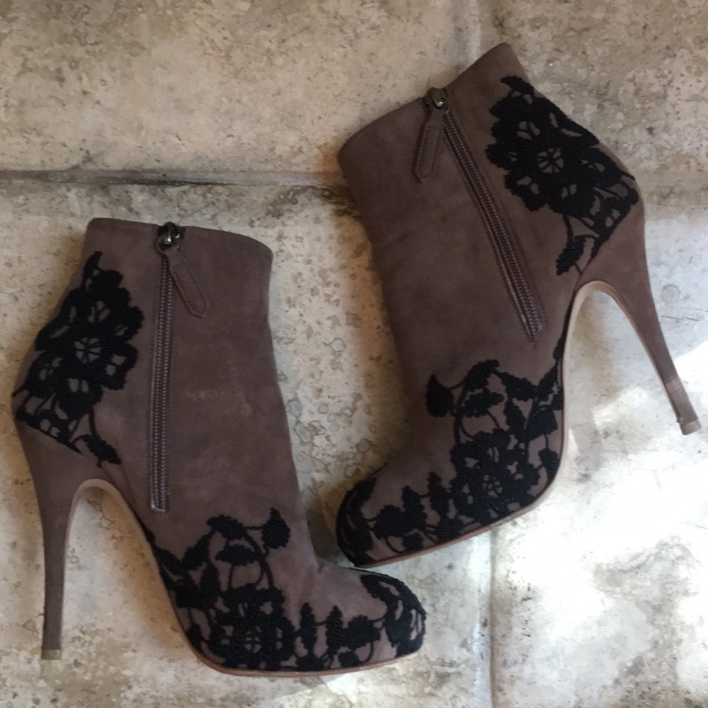 Valentino Suede & Black Lace Embroidered Boots, 37